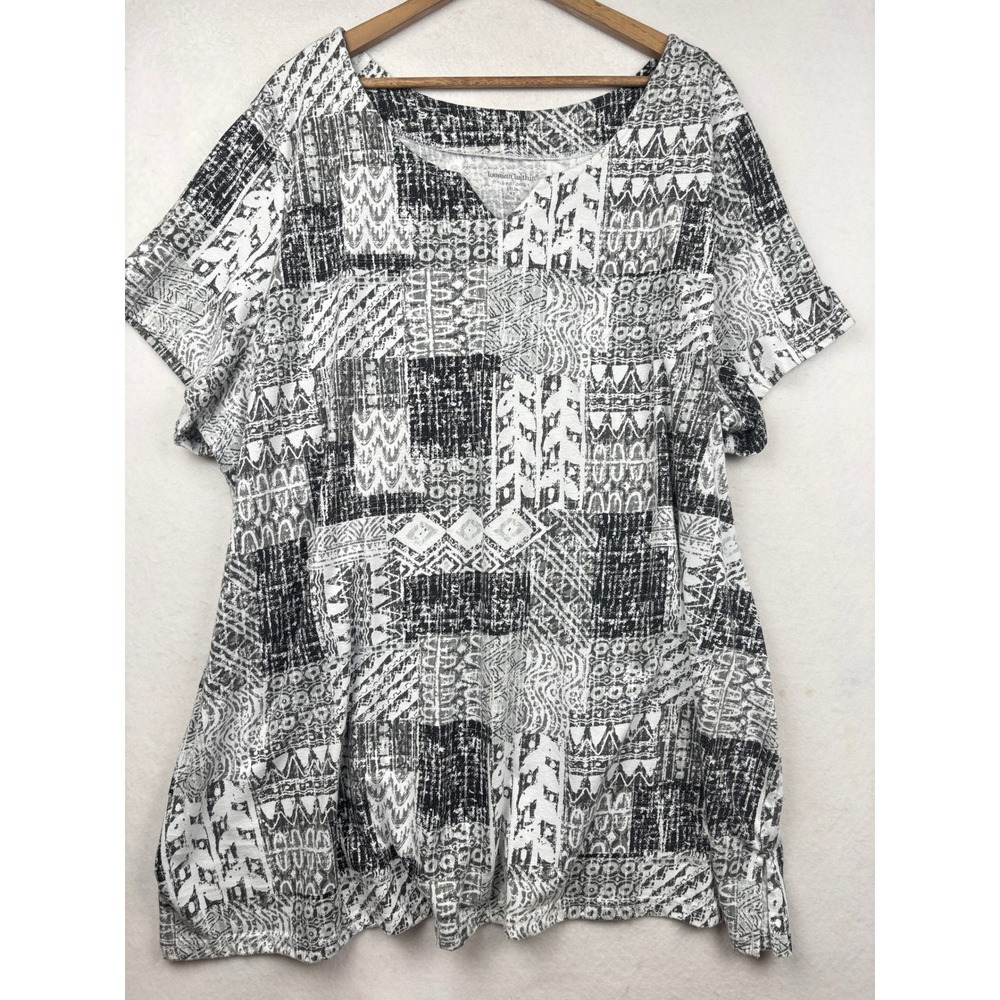 Woman Within Tunic Womens 4X Patchwork Print V-Neck Short Sleeve Boho Casual